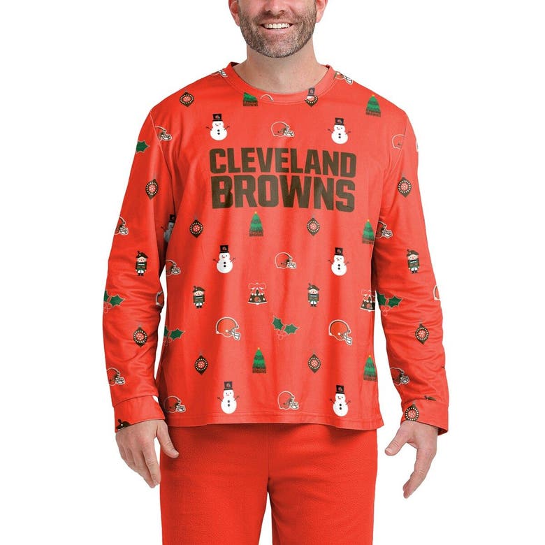 Cleveland Browns FOCO Women's Ugly Pajamas Set - Orange