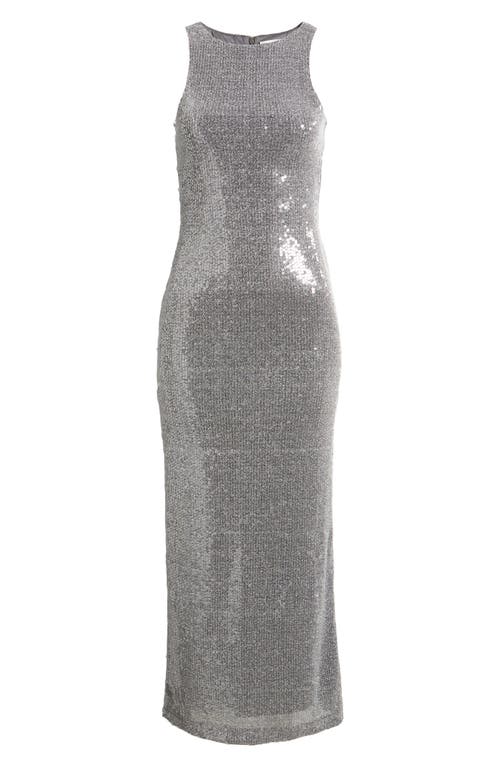 Rare London Sequin Sleeveless Column Gown In Charcoal