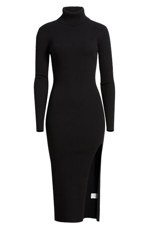 Shop Open Edit Rib Long Sleeve Turtleneck Sweater Dress In Black