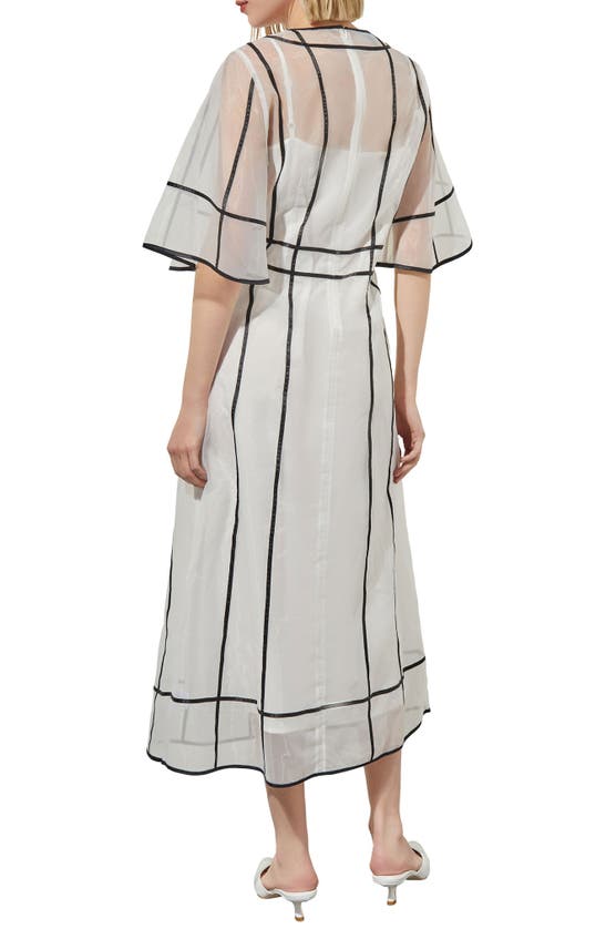 Shop Ming Wang Stripe Organza Midi Dress In White/ Black