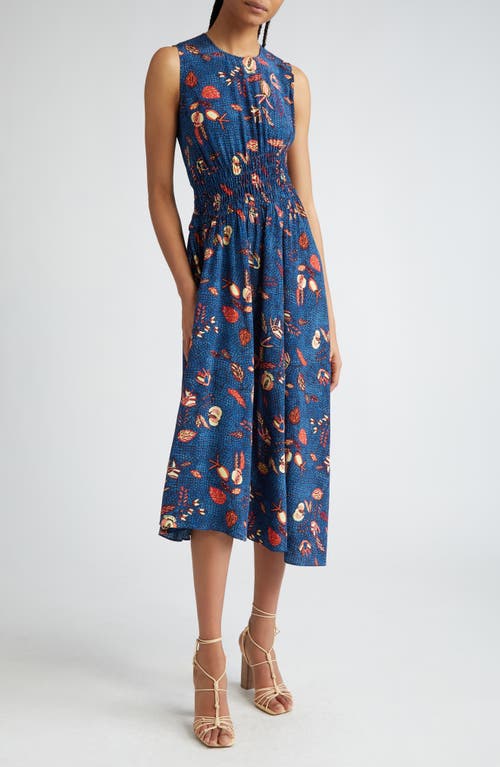 Ulla Johnson Luca Print Sleeveless Silk Midi Dress in Blue Dahlia at Nordstrom, Size 4