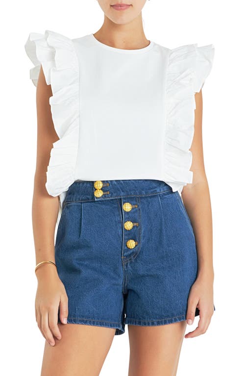 English Factory Poplin Ruffle Trim Knit Top at Nordstrom,