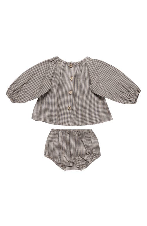 Shop Quincy Mae Cici Gingham Organic Cotton Top & Bloomers In Indigo-gingham