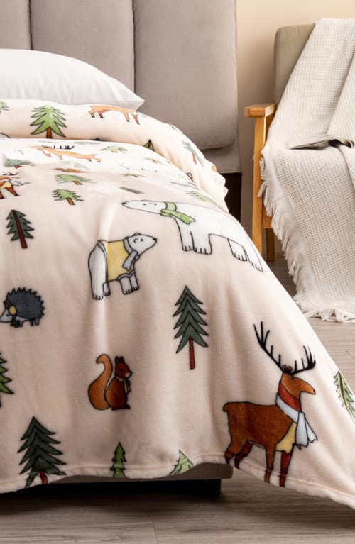 Woven & Weft Holiday Print Plush Velvet Throw Blanket In Wildlife
