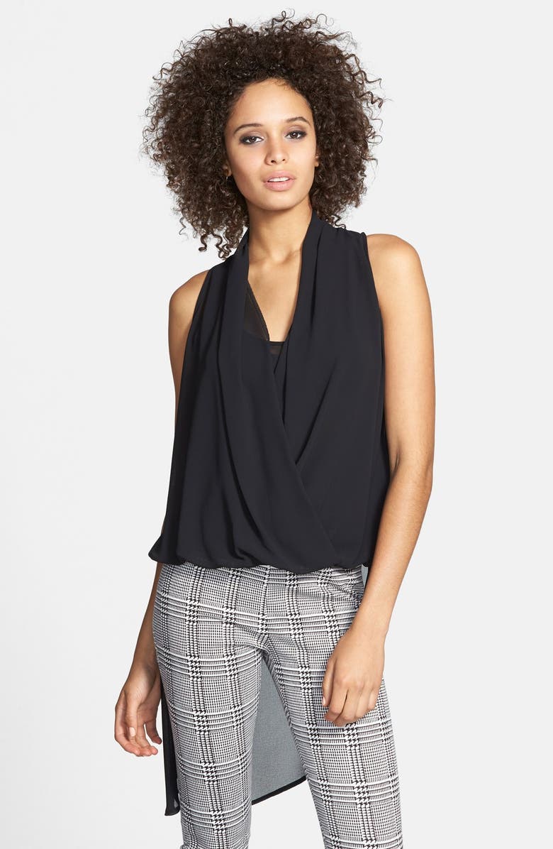 JUNE & HUDSON Asymmetrical Drape Front High/Low Top, Main, color, BLACK