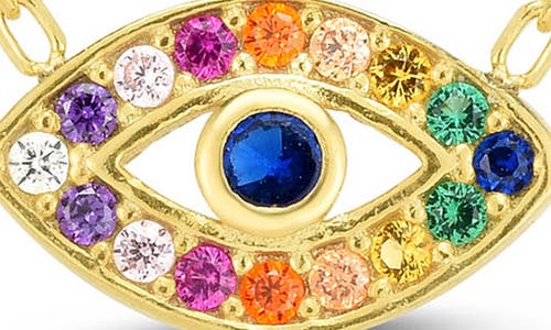 Glaze Jewelry Rainbow Cubic Zirconia Evil Eye Pendant Necklace In Gold