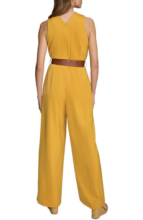 Donna Karan New York Belted Halter Wide Leg Jumpsuit In Golden Yellow
