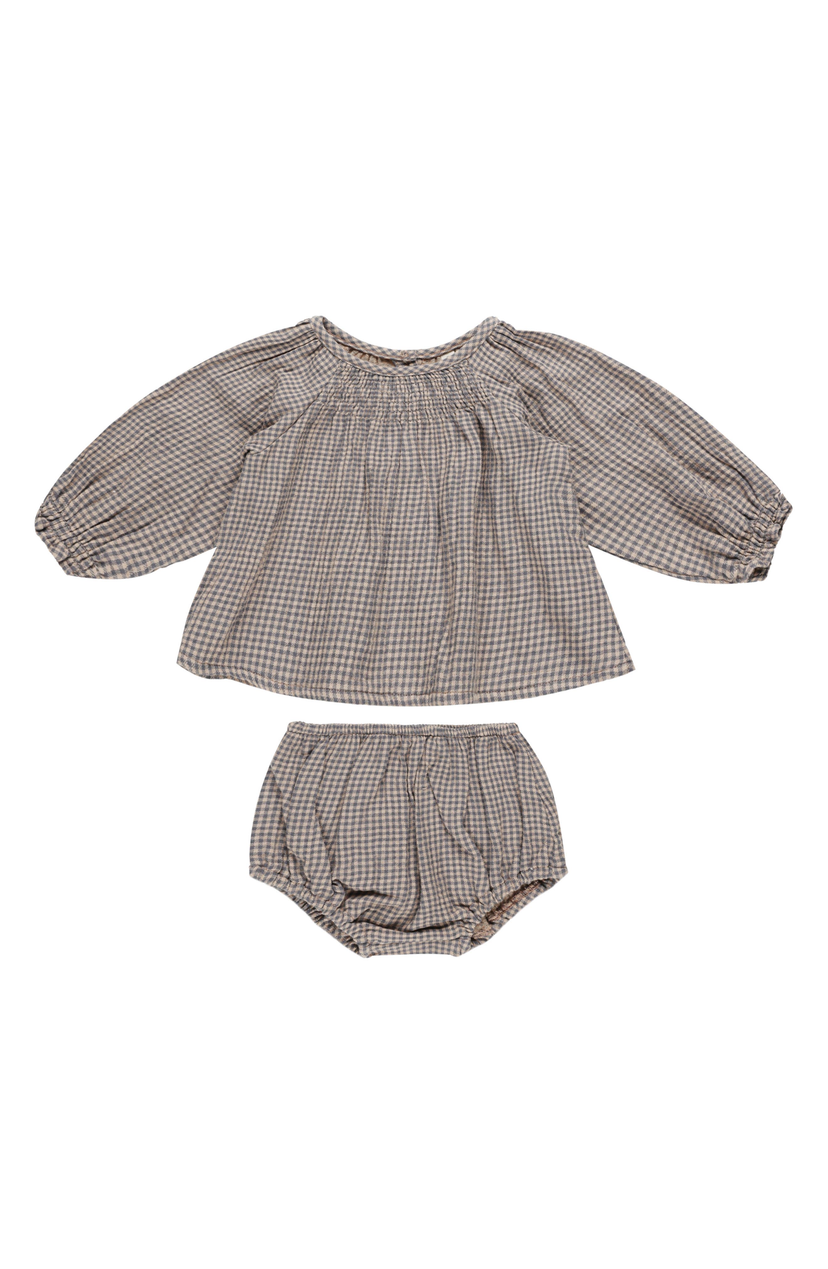 QUINCY MAE Cici Gingham Organic Cotton Top & Bloomers in Indigo-Gingham 