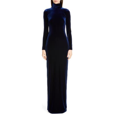 Badgley Mischka Long Sleeve Velvet Gown, Blue