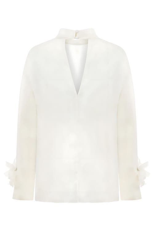 Shop Nocturne Flower Applique Sheer Blouse In White