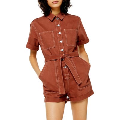 Topshop Button Down Denim Romper, US (fits like 0-2) - Metallic