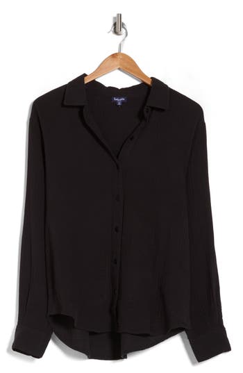 Splendid Cotton Gauze Long Sleeve Button-up Shirt In Black