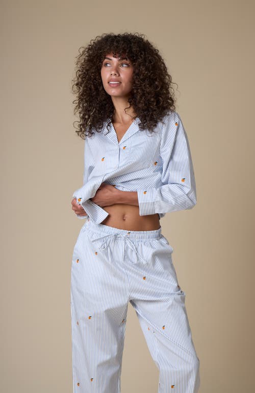 Shop Noon Cotton Pajama Pants In Blue Stripe/citrus