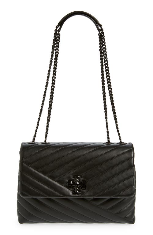 Tory Burch Kira Chevron Powder Coated Convertible Shoulder Bag in Black /Silver at Nordstrom