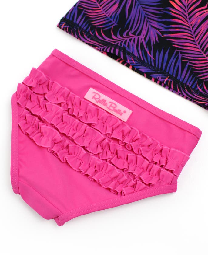 RUFFLEBUTTS RUFFLEBUTTS GIRLS UPF50+ LONG SLEEVE ZIPPER RASH GUARD 2-PIECE