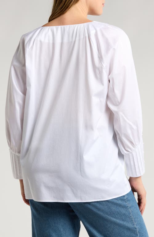 Shop Harshman Cerys Split Neck Pleated Cuff Cotton Top In White