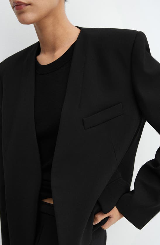 Shop Mango Padded Shoulder Collarless Jacket In Black