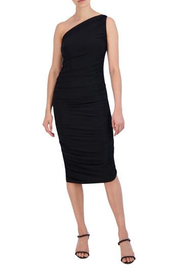 Shop Bcbg New York One-shoulder Midi Dress In Black Onyx