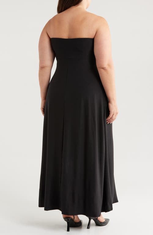 Shop 24seven Comfort Apparel Pleated Stretch Strapless A-line Dress In Black