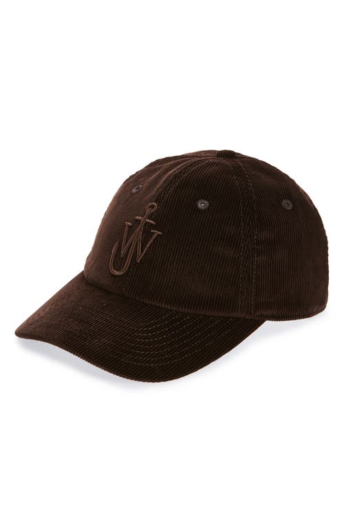 Shop Jw Anderson Embroidered Anchor Logo Corduroy Baseball Cap In Dark Brown