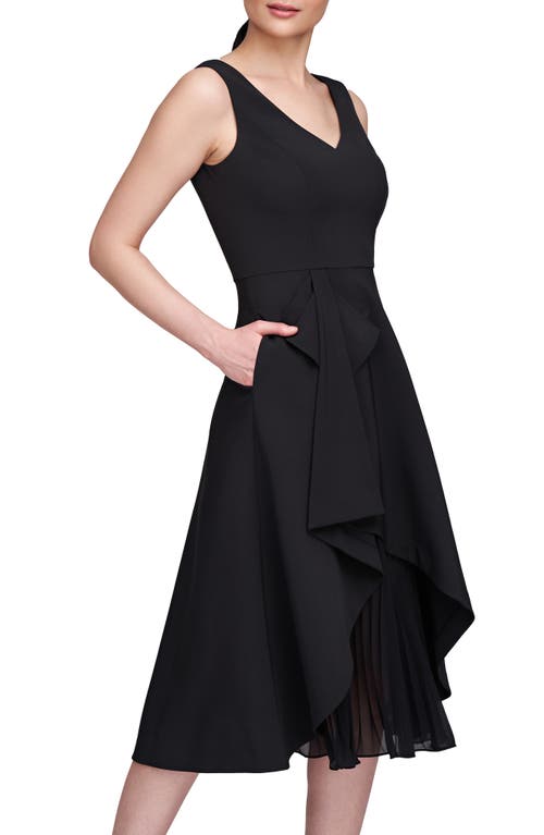 Shop Kay Unger Begonia Crepe & Chiffon Midi A-line Dress In Black