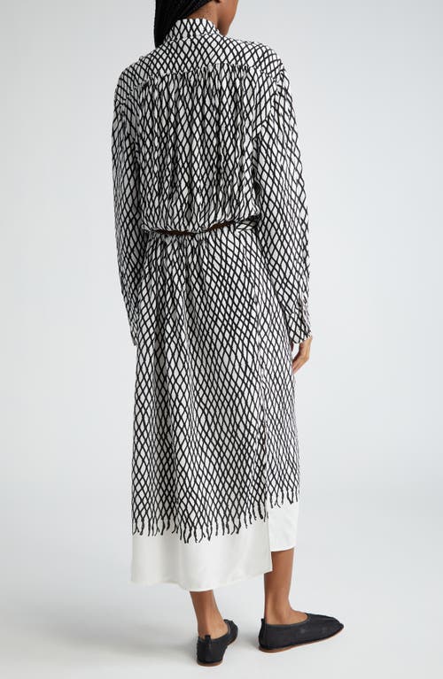 Shop Proenza Schouler Bailey Net Print Long Sleeve Crepe Midi Shirtdress In Off White Multi