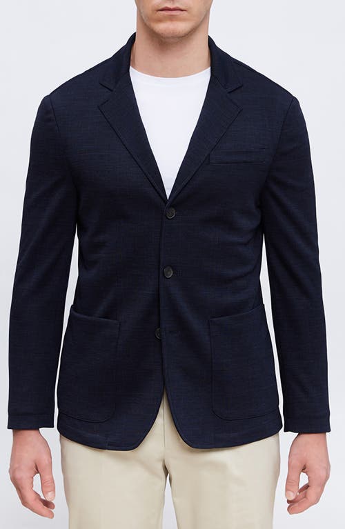 Plaid Deconstructed Wool Blend Knit Sport Coat in Navy