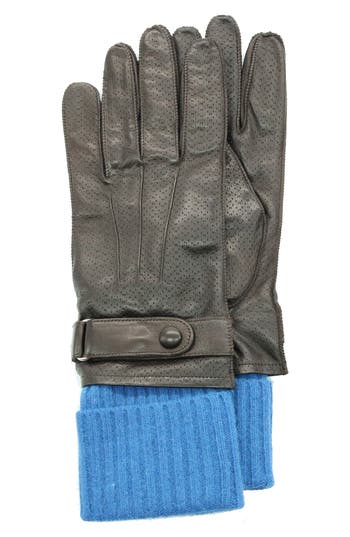 Shop Portolano Knit Cuff Leather Gloves In Teak/sky Diver