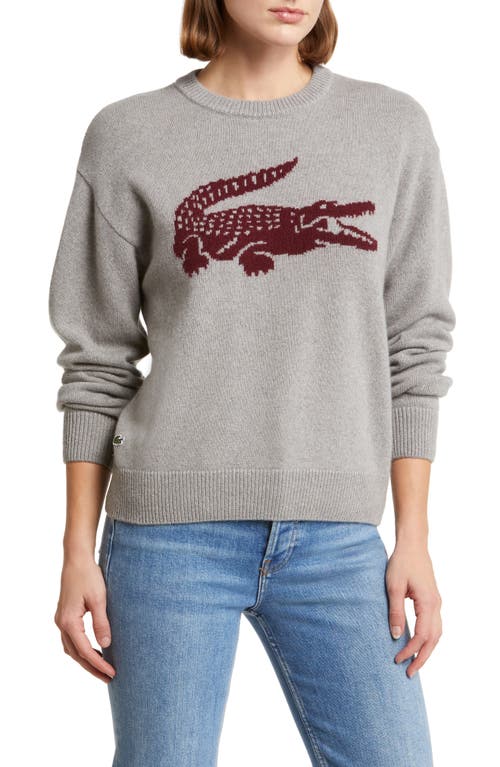 Lacoste Big Croc Cashmere & Wool Crewneck Sweater In Gray