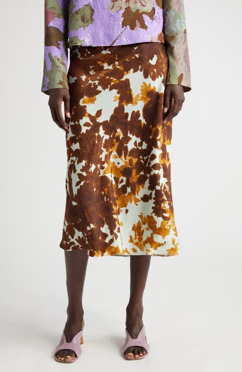 Dries Van Noten Sati Shadow Leaf Print Midi Skirt in Brown 703 at Nordstrom, Size 6 Us