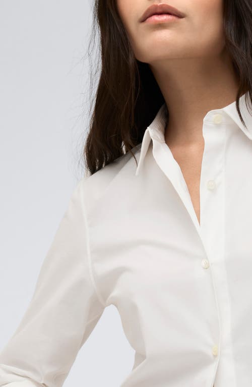 Shop Kenneth Cole Fitted Cotton Blend Button-up Shirt In Pure White