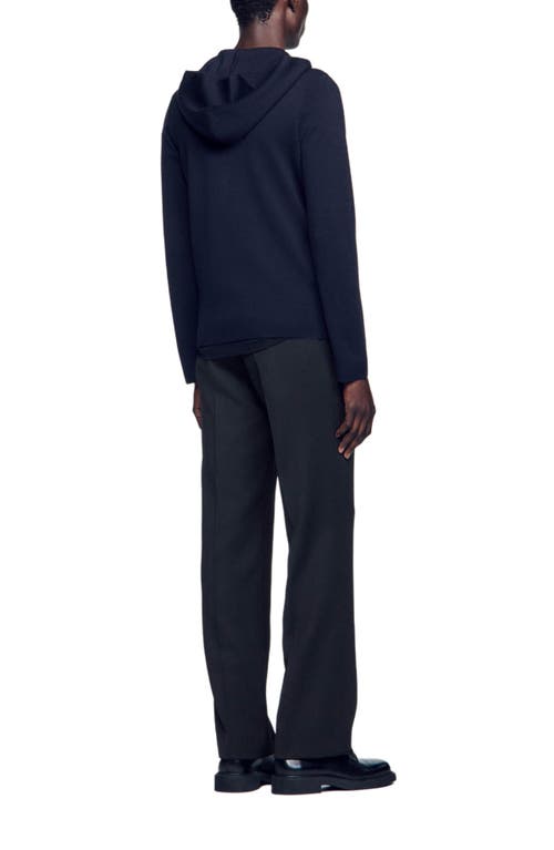 Shop Sandro Zipped Cardigan With Hood In Navy Blue