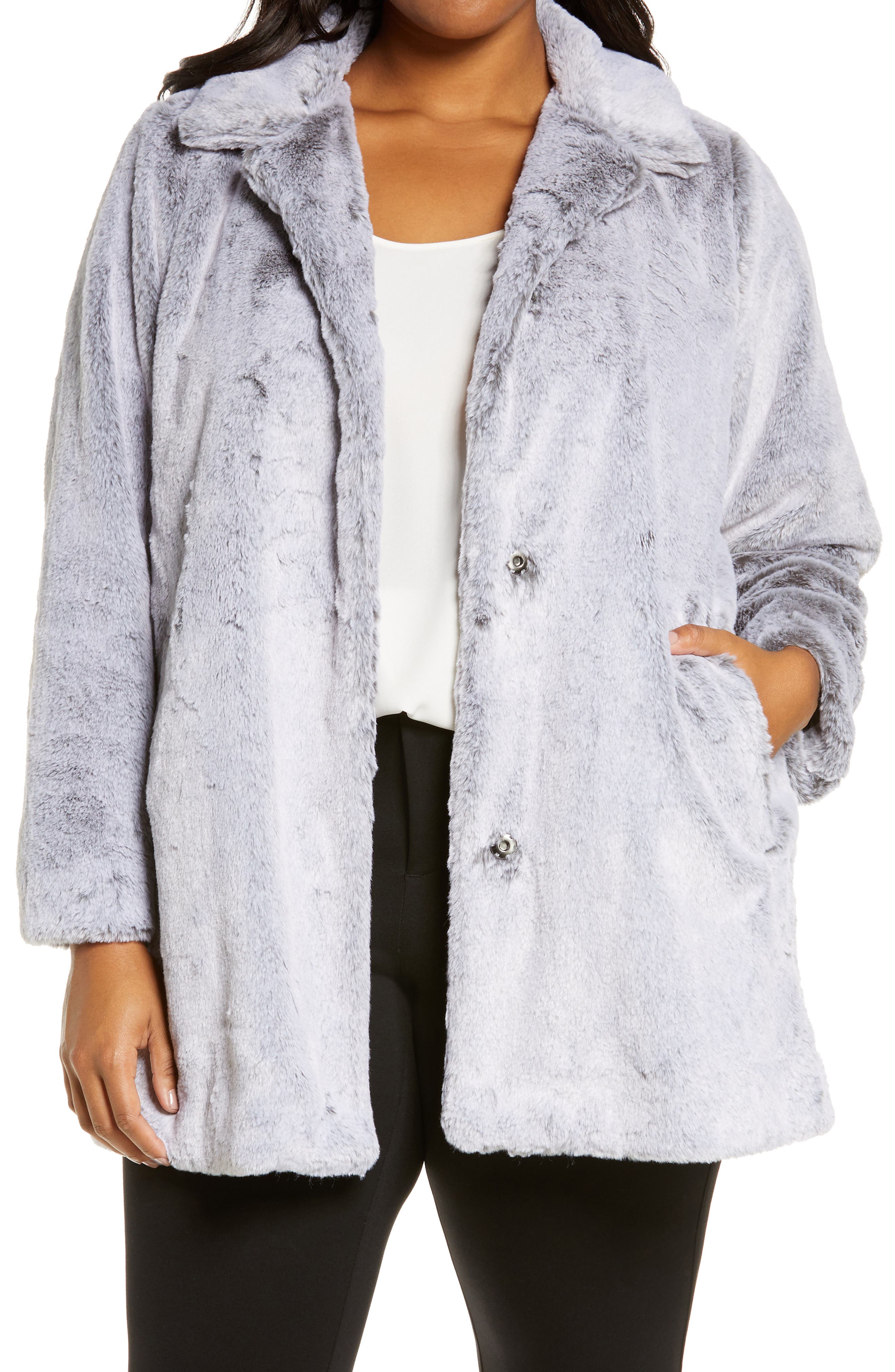 womens grey fur hood coat