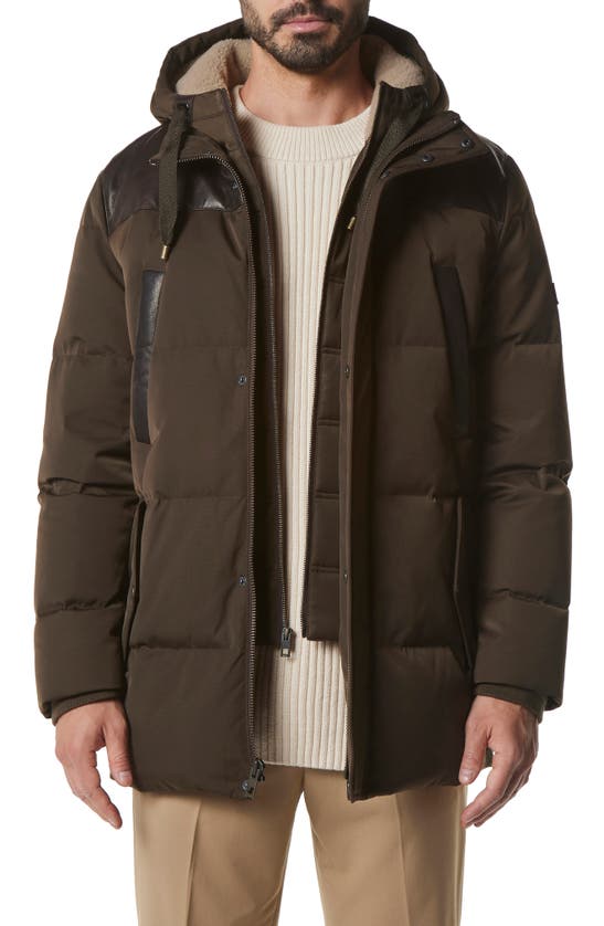 ANDREW MARC HAMPSHIRE DOWN FILL PUFFER JACKET WITH GENUINE SHEARLING LINED REMOVABLE BIB