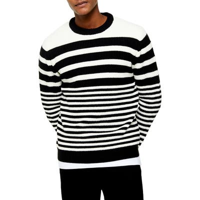 Topman Stripe Crewneck Sweater, Black
