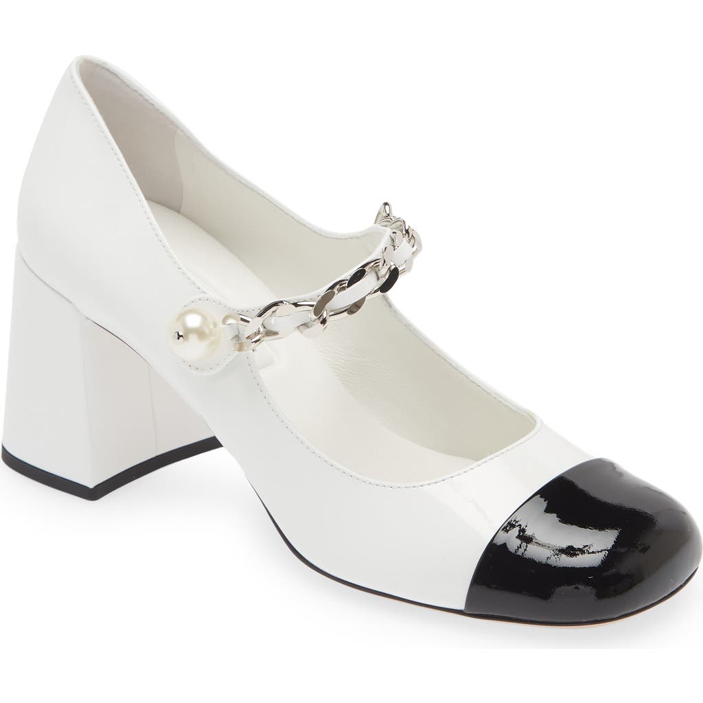 Miu Miu Leather Chain Pumps In White/black