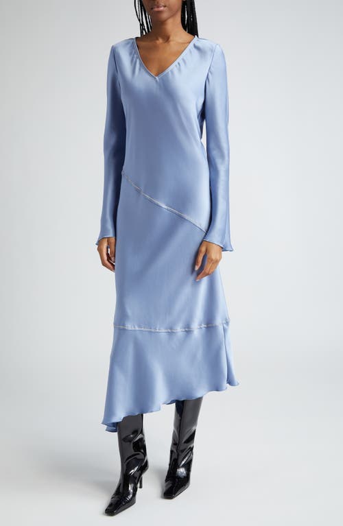 Shop Acne Studios Danessa Fluid Long Sleeve Satin Dress In Dusty Blue