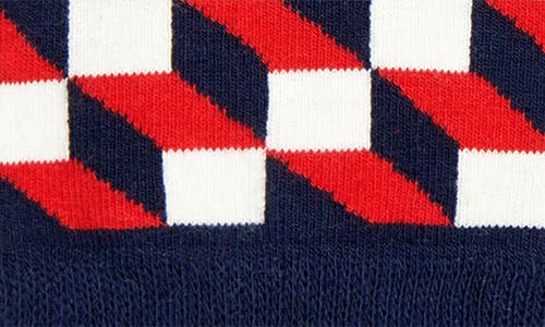 Shop Happy Socks Filled Optic Cotton Blend Crew Socks In Navy/red/white