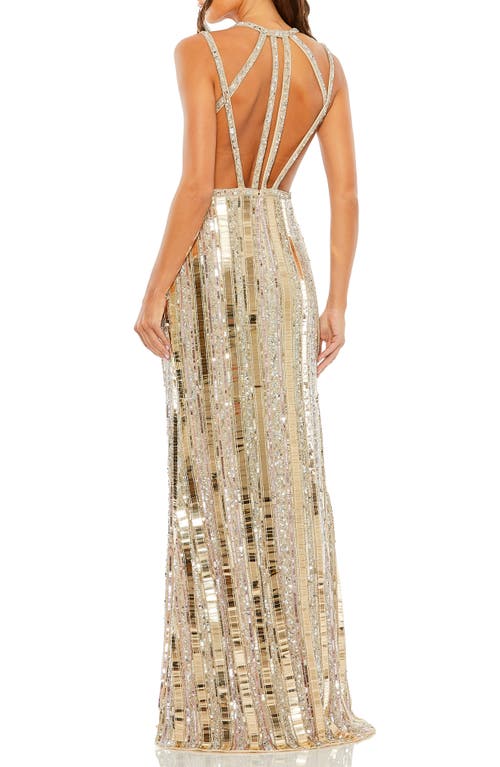 Shop Mac Duggal Embellished Open Back Gown In Gold/silver