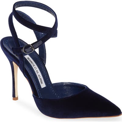 Manolo Blahnik Tidra Multi Strap Velvet Sandal - Blue