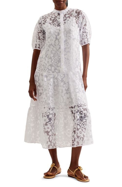 Claarey Floral Motif Midi Dress in White