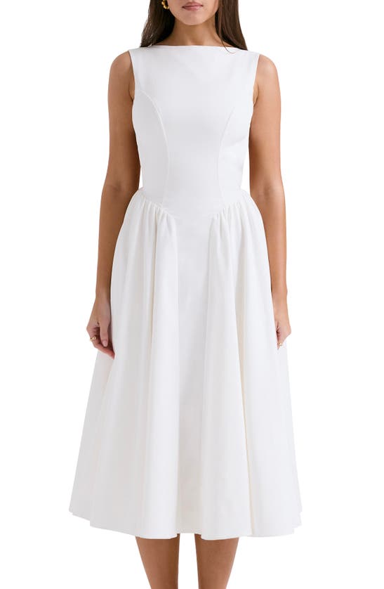 House Of Cb Cindy Sleeveless Twill Midi Cocktail Dress In White