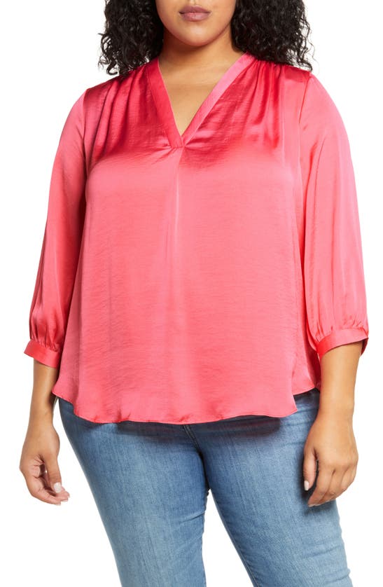 Vince Camuto Rumple Satin Blouse In Lush Coral