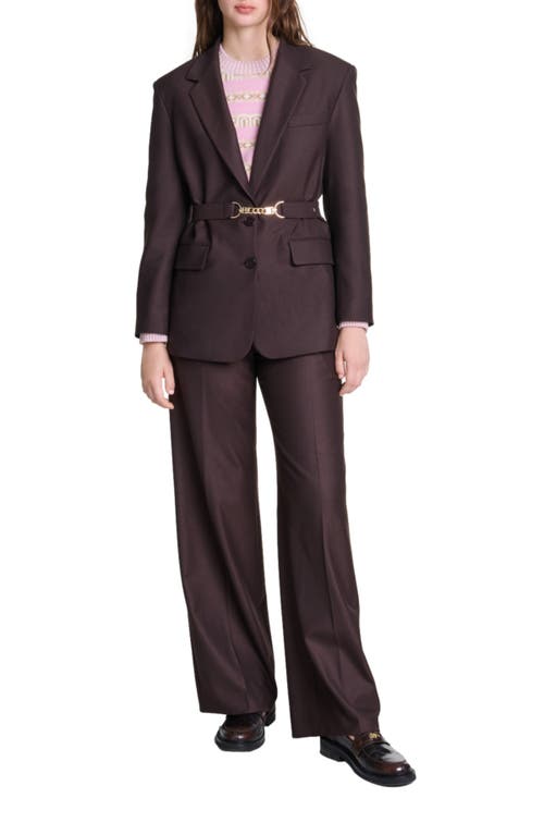 Maje Belted Suit Jacket In Brown