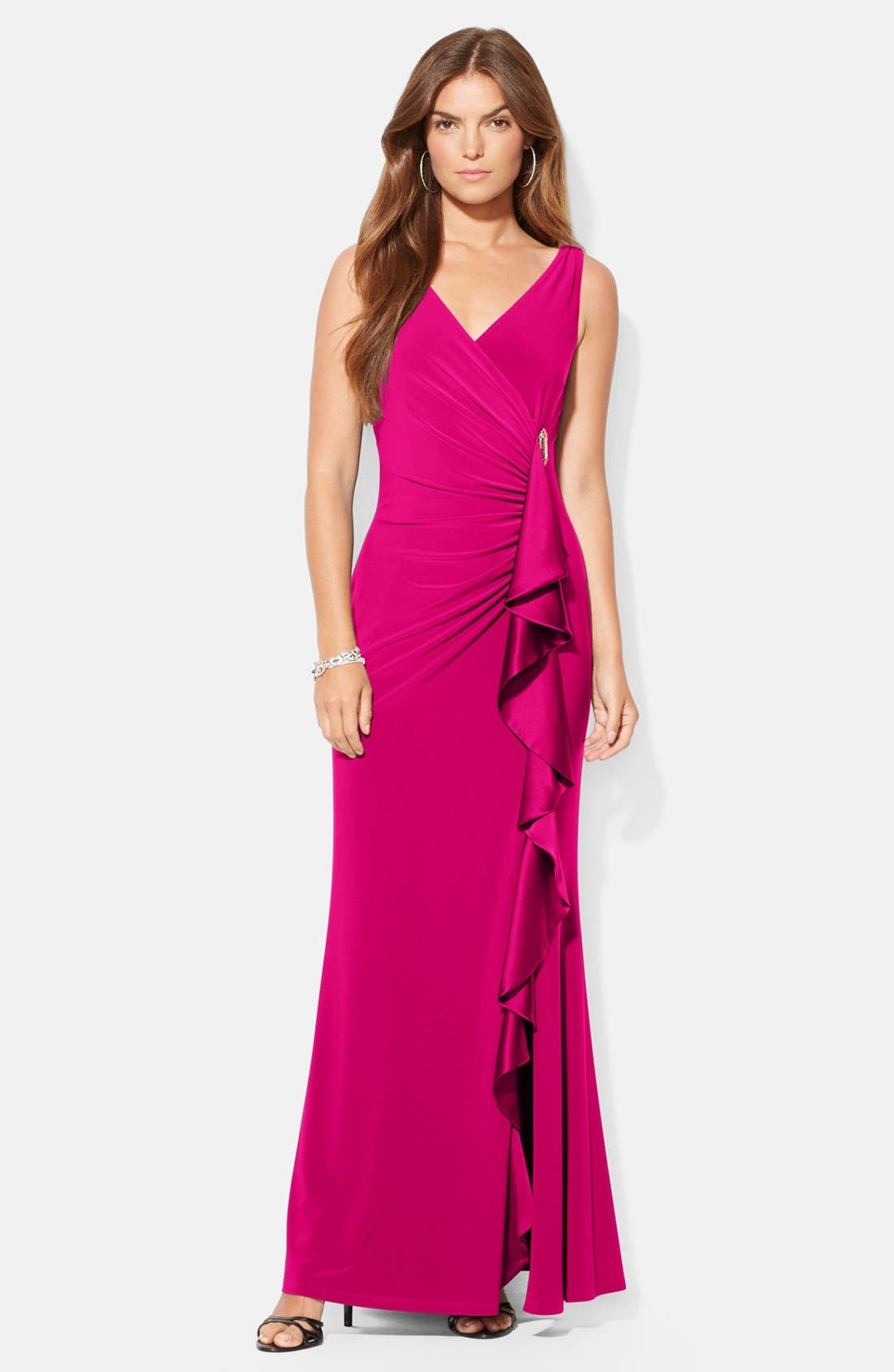 Lauren Ralph Lauren Silk Side Ruffle Jersey Gown Nordstrom