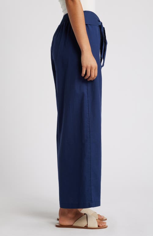 Shop Beachlunchlounge Florencia Tie Waist Wide Leg Cotton & Linen Pants In Midnight Mirage