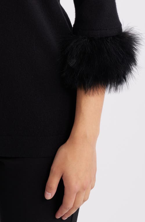 Anne Klein Faux Fur Trim Sweater In Anne Black
