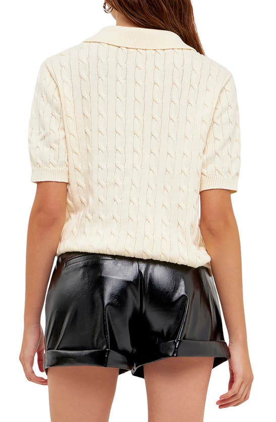 Grey Lab Cable Knit Polo Top In Cream
