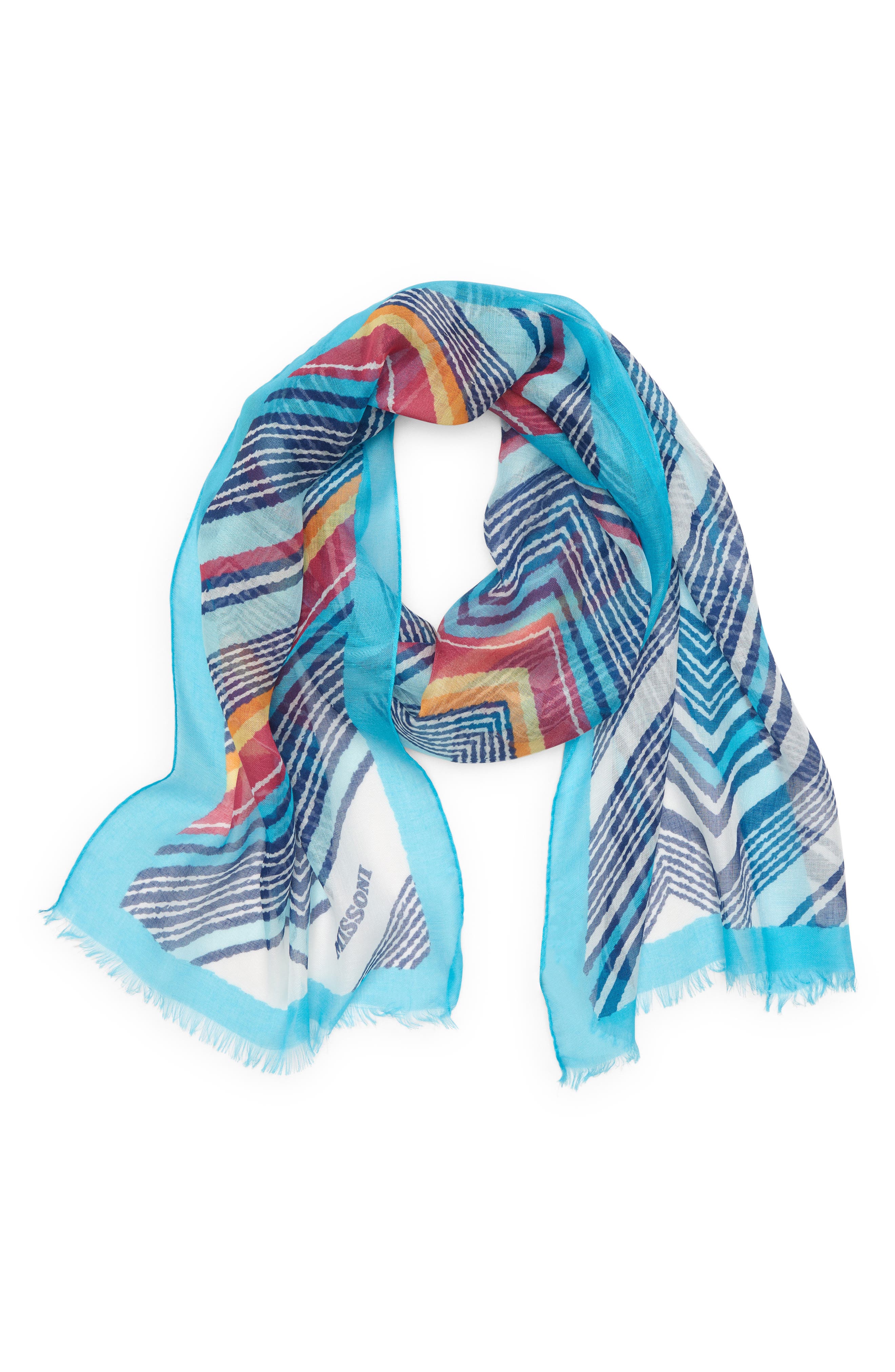 Missoni Navy & Shades of Teal Silk Scarf