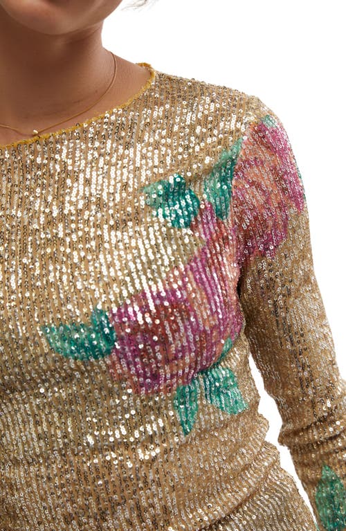 Free People Gold Rush Sequin Top In Champagne Combo